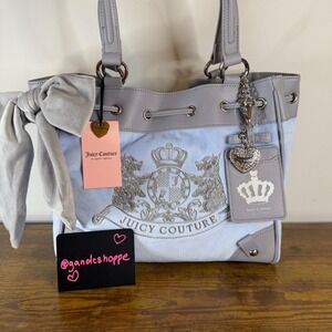 New Juicy Couture Classic Scottie Dogs Daydreamer Tote Shoulder Bag Blue Grey